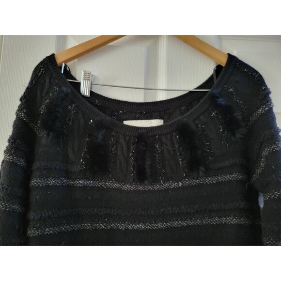 Leifsdottir Anthropologie Black dress size Large fur trim bodycon - Picture 4 of 9